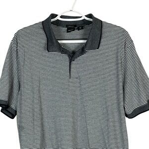 Hugo Boss Polo Shirt Regular Fit Mens‎ XL Gray Striped Short Sleeve Pima Cotton